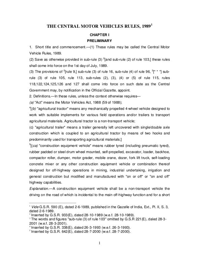 central motor vehicles rules 1989